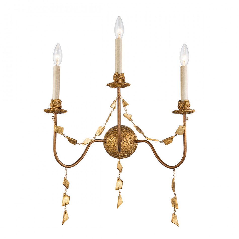 Mosaic 3-Light Flambeau Inspired Wall Sconce Antique Gold