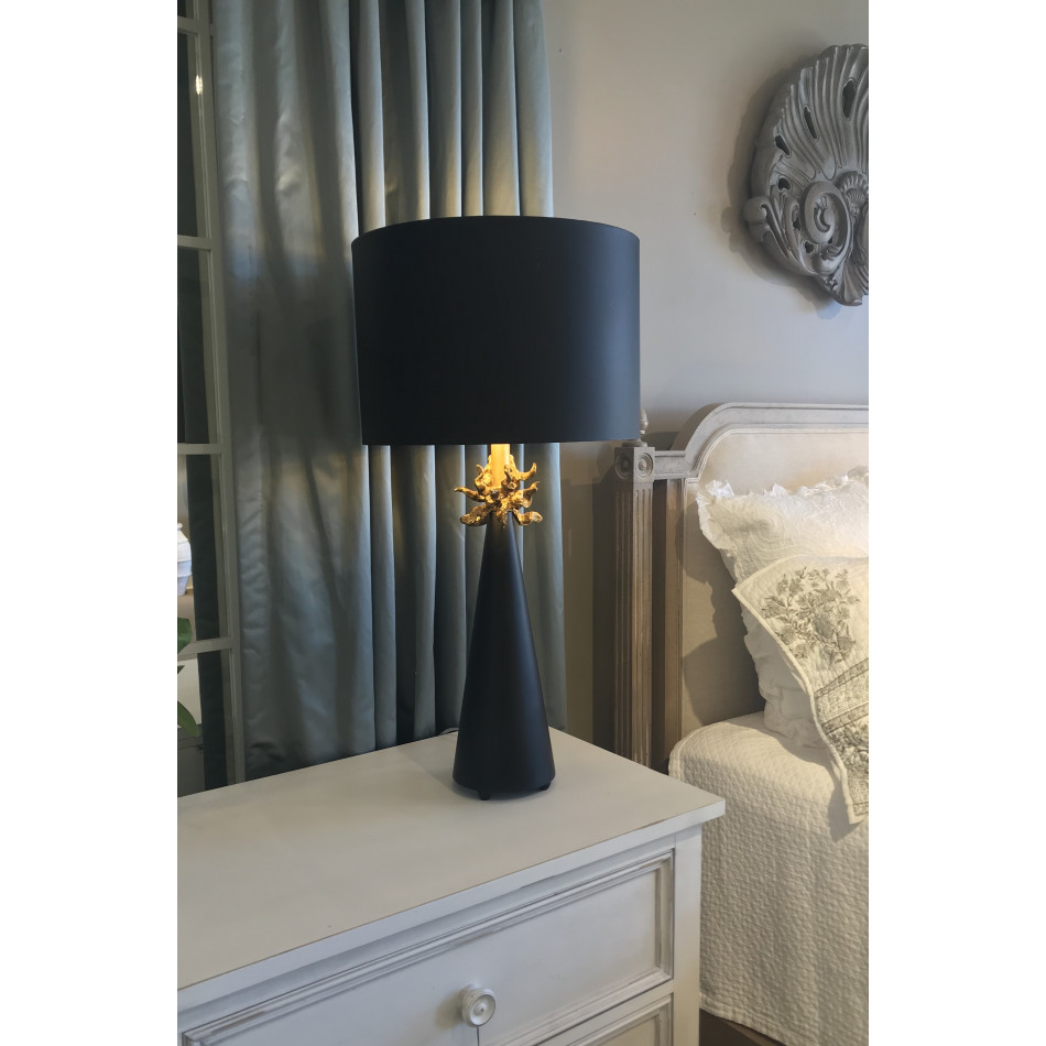 Neo Black Buffet Table Lamp By Lucas McKearn with Distressed Gold accents and inside of Shade