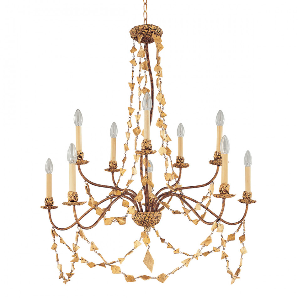 Mosaic Extra Large Antiqued Gold Flambeau Inspired 15-Light Chandelier