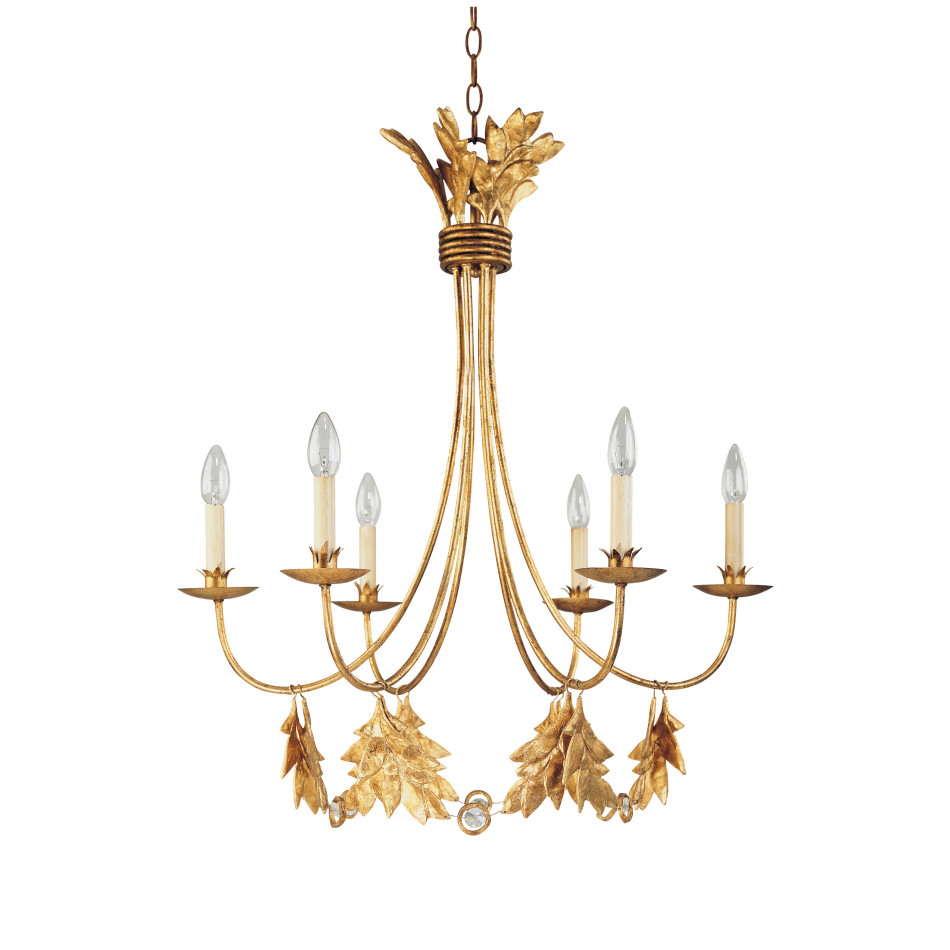 Sweet Olive French Rustic Metal and Crystal 6 -Light Chandelier Antiqued Gold