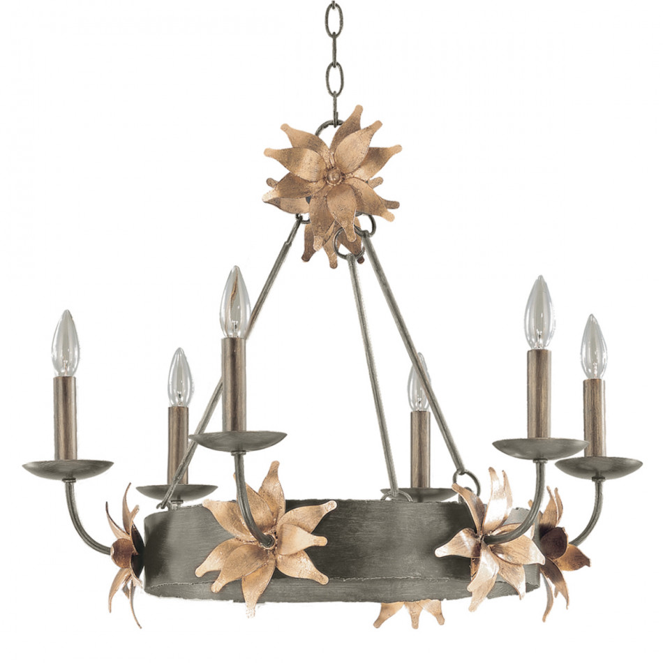 Simone 6-Light Rustic Metal Steel Silver Chandelier