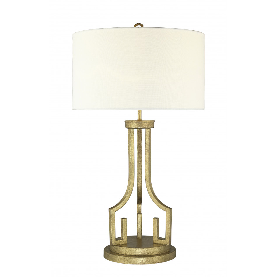 Lemuria Large Buffet Lamp Distressed Gold and White Drum Shade