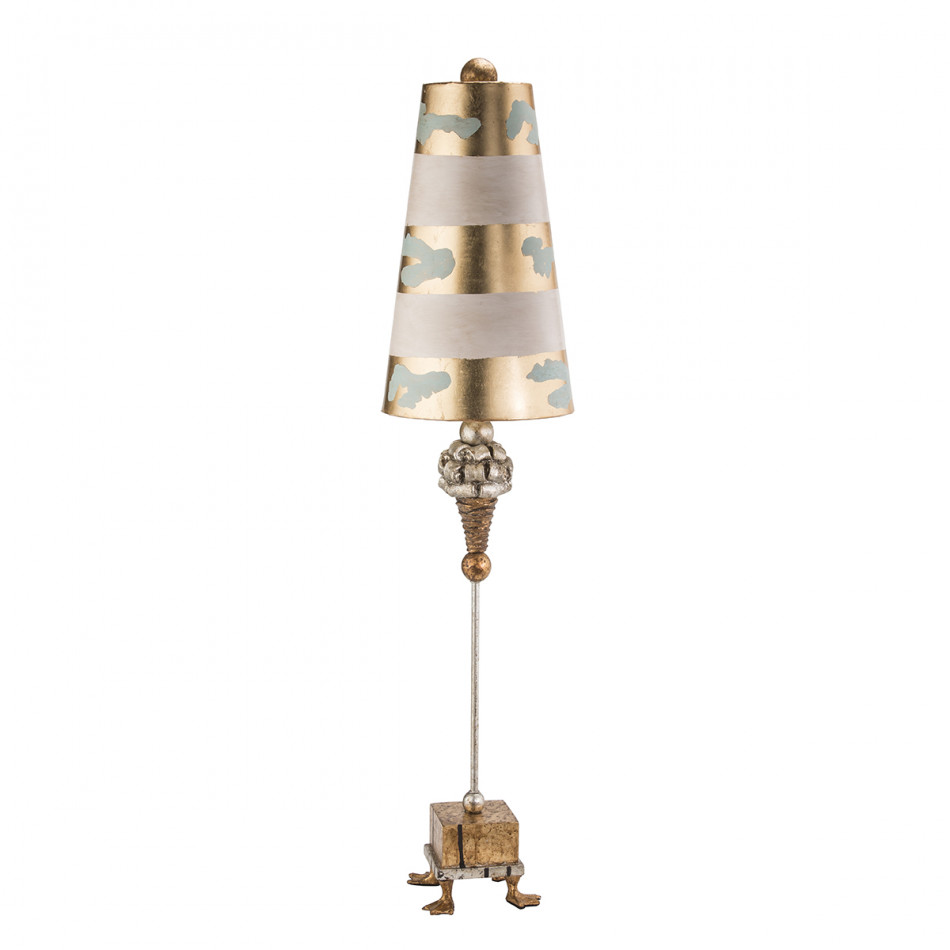 Pompadour Luxe Tall Buffet Lamp Gold with Striped Shade