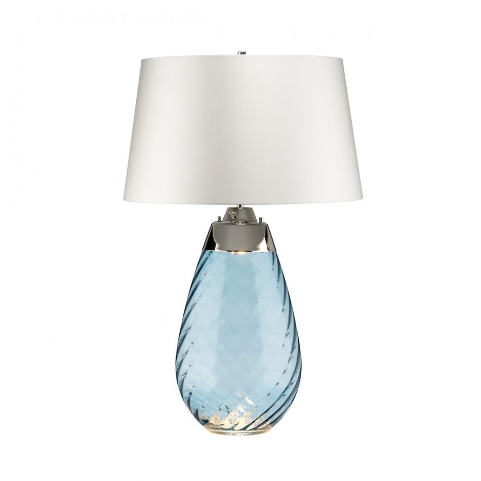 Large Lena Table Lamp Blue with Off White Satin Shade