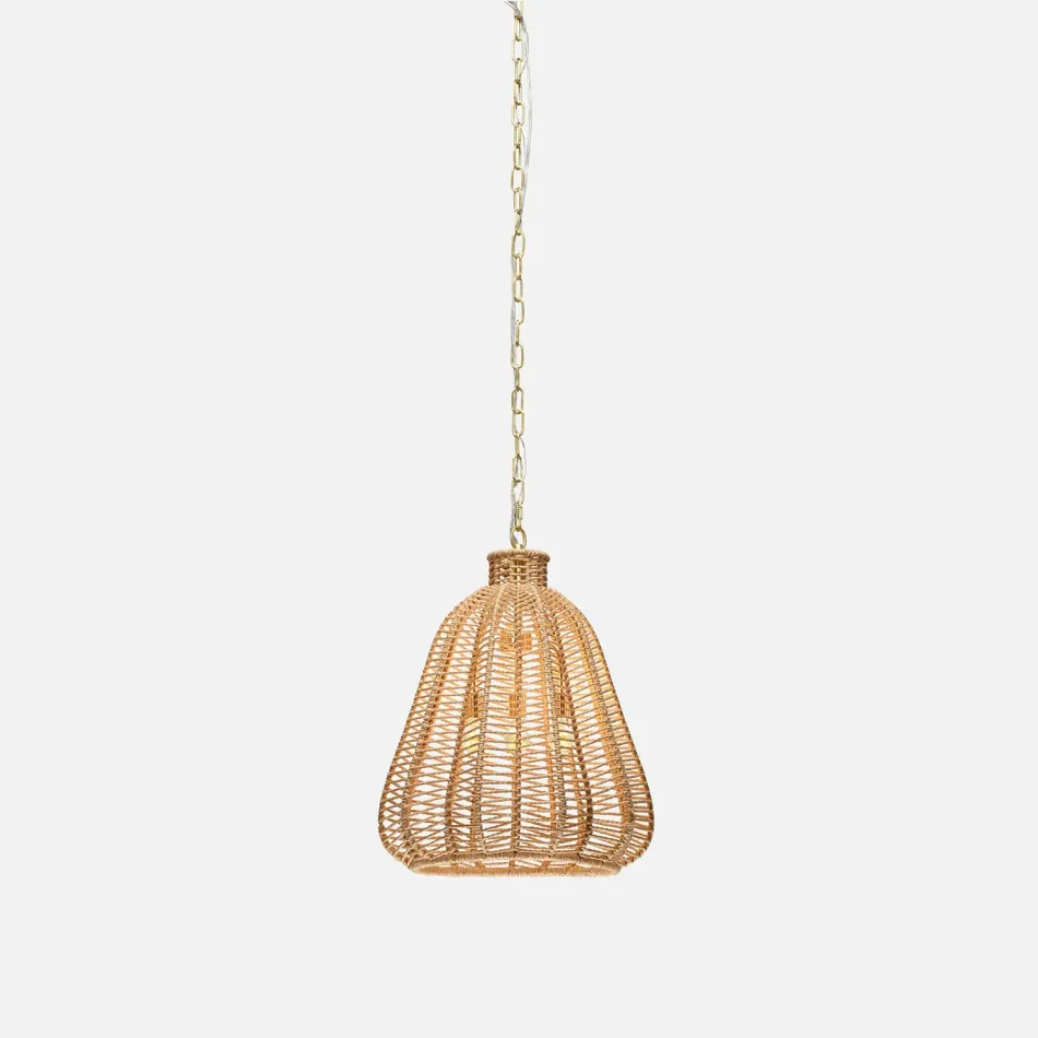 Ashley Light Brown/Brushed Gold Twisted Rope/Metal Pendant Lamp 24"D x 28"H