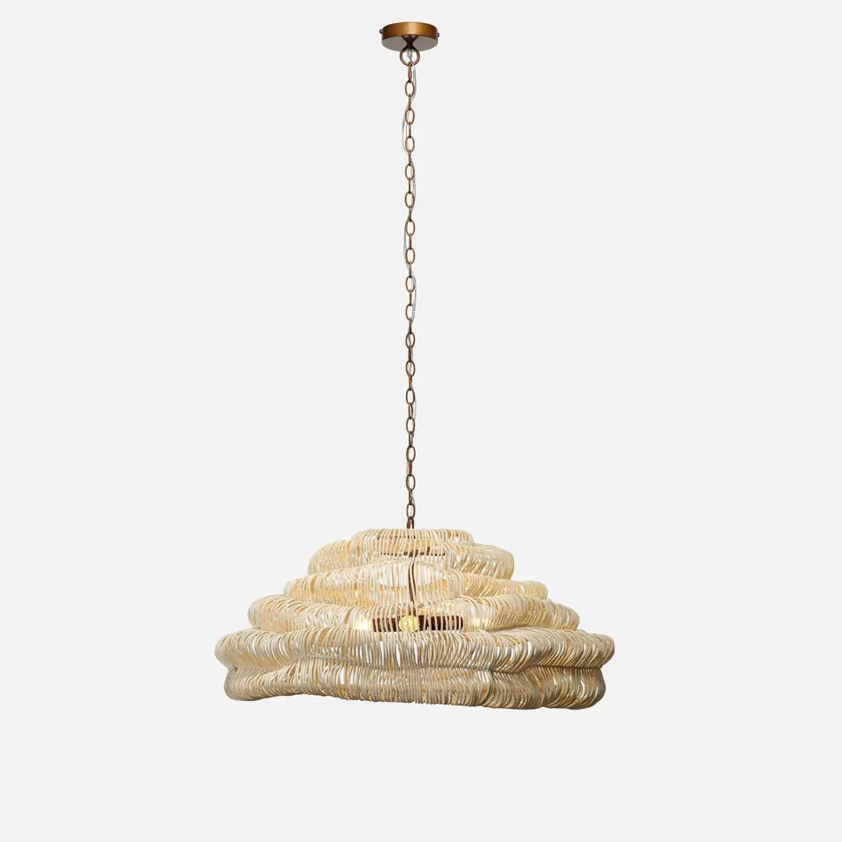 Bettina 34"D x 15"H White Rattan Chandelier