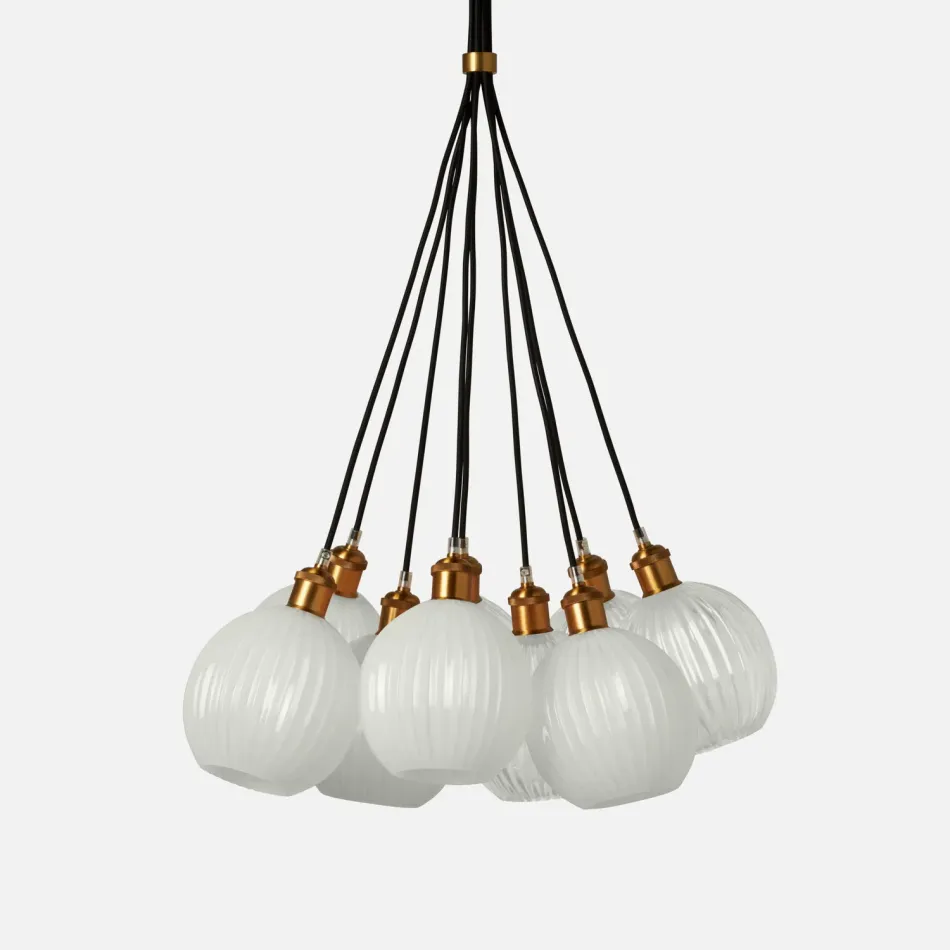 Dax 9-Light 24"D x 60"H White Opaque Resin Brass Metal Chandelier