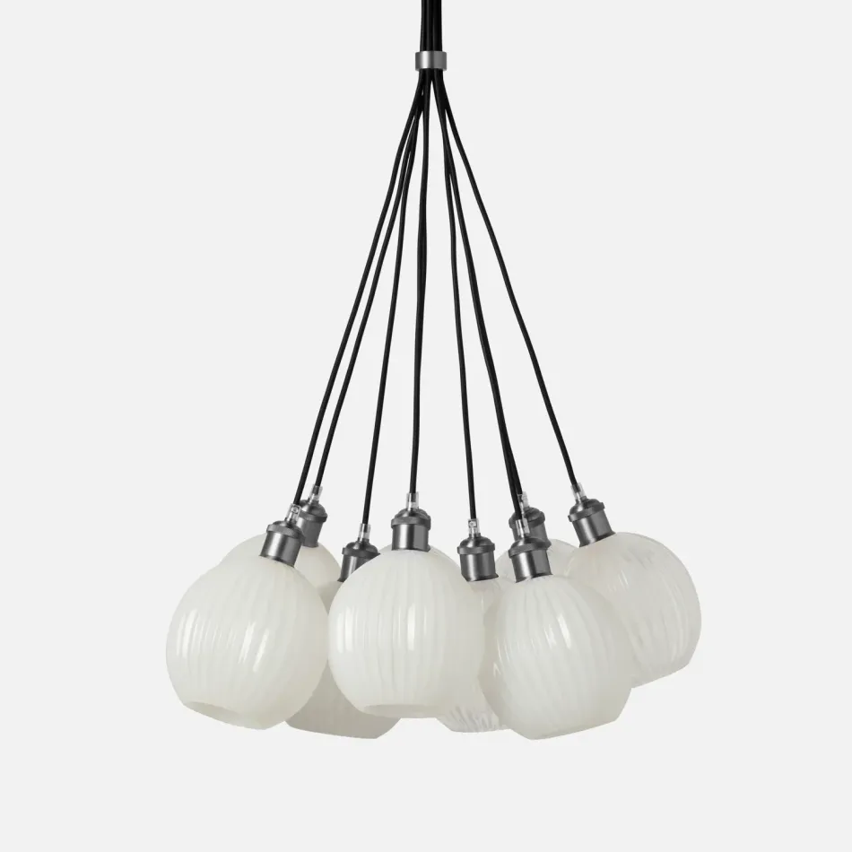 Dax 9-Light 24"D x 60"H White Opaque Resin Silver Metal Chandelier