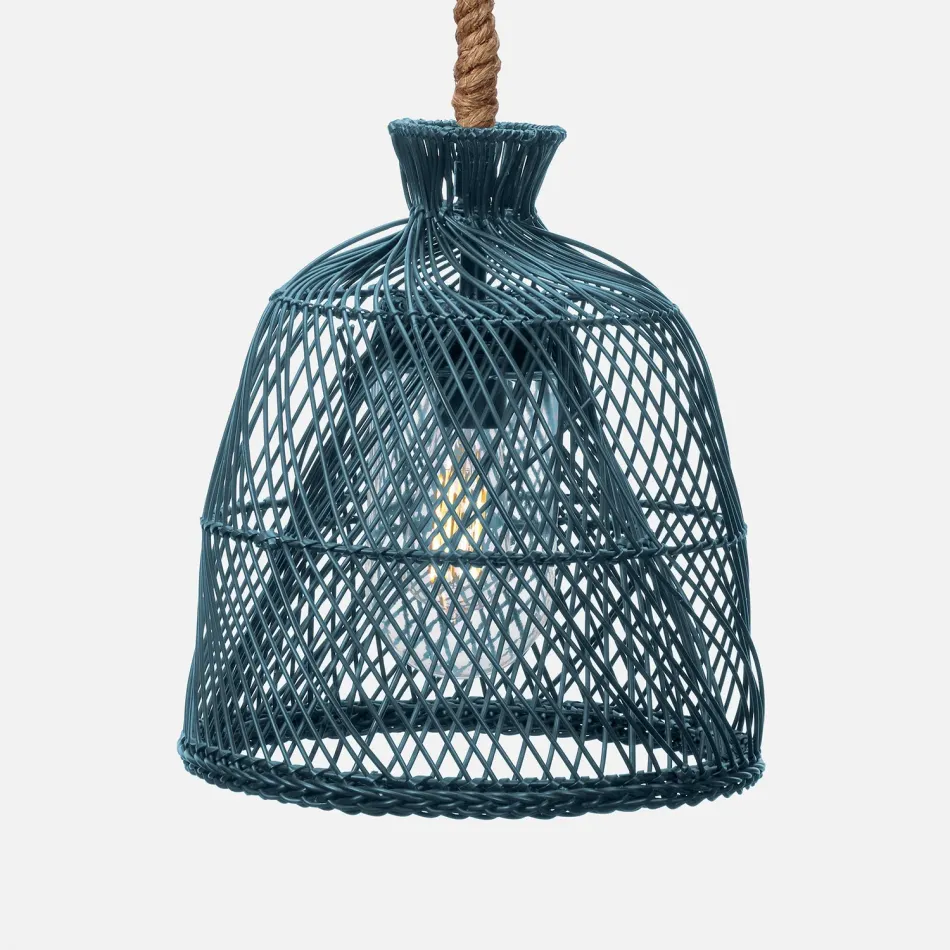 Dayton Cyan Faux Straw Rattan Pendant Lamp 14"D x 15"H