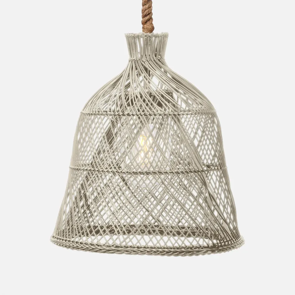 Dayton Antiqued White Faux Straw Rattan Pendant Lamp