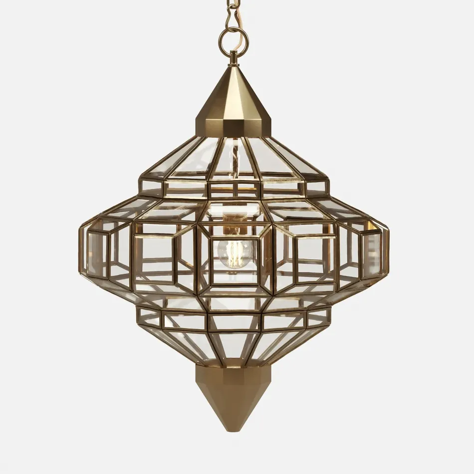 Enya Clear/Antiqued Brass Glass/Iron Pendant Lamp 18"D x 24"H