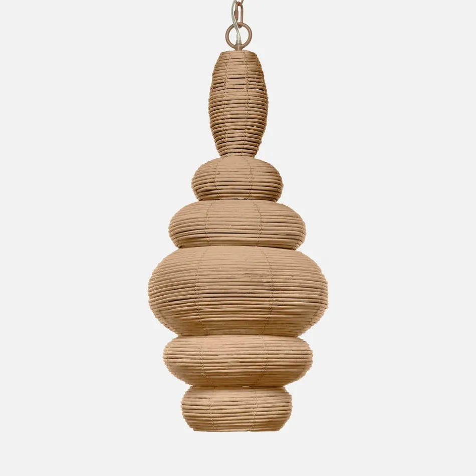 Francesca Natural/Antiqued Gold Rattan/Metal Pendant Lamp 14"D x 29"H
