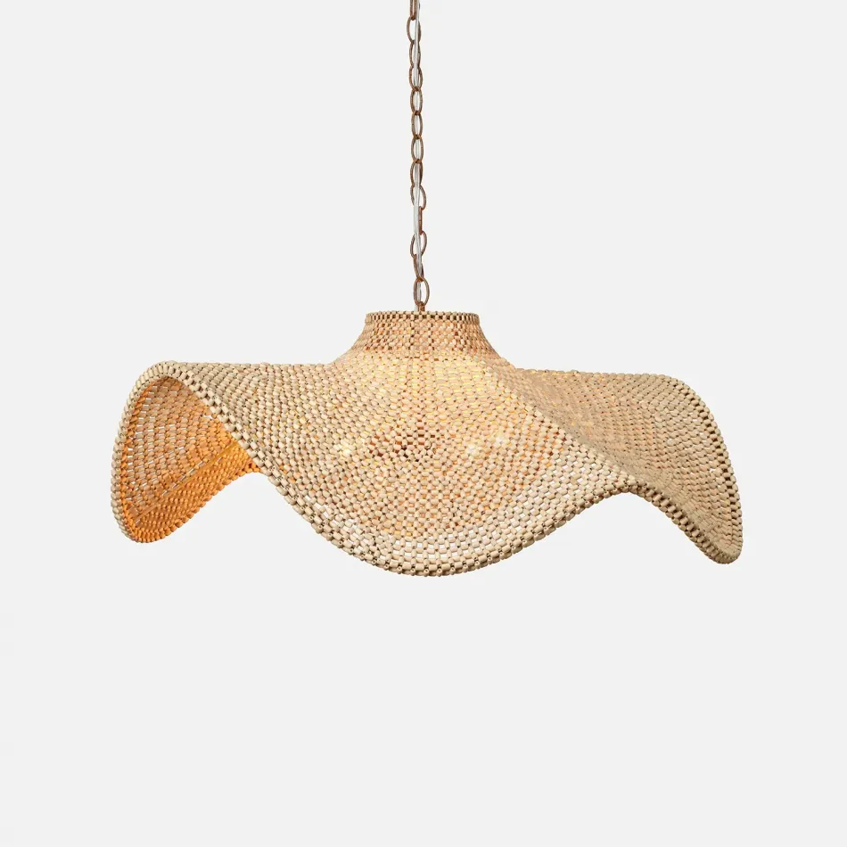 Lourdes Natural/Gold Wood Beads/Metal Chandelier 42"D x 13"H