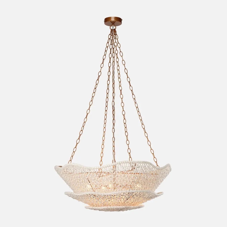 Mazen White/Antiqued Gold Cotton Cord/Metal Chandelier 28"D x 12"H