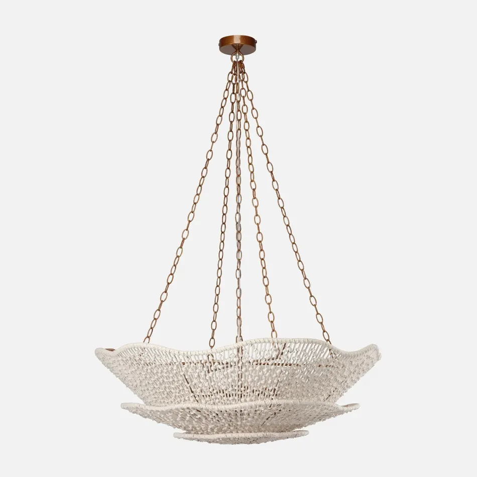 Mazen White/Antiqued Gold Cotton Cord/Metal Chandelier