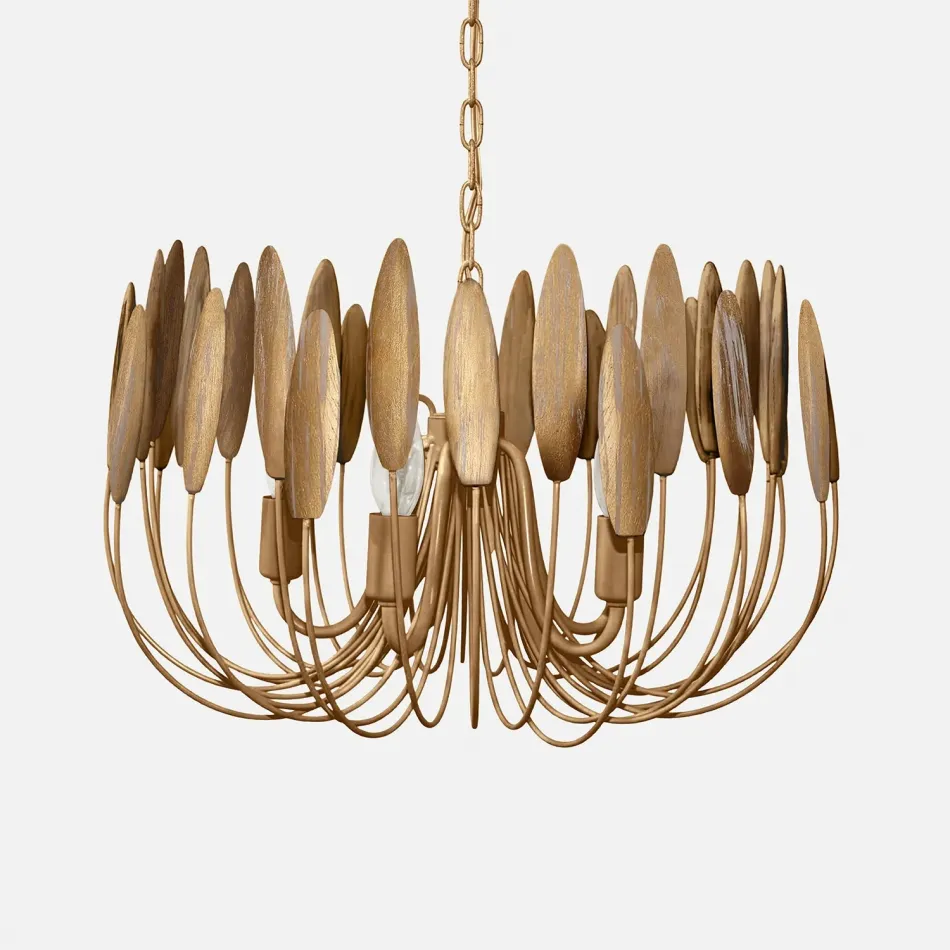 Milano Brushed Gold Wood/Metal Chandelier 20"D x 12"H