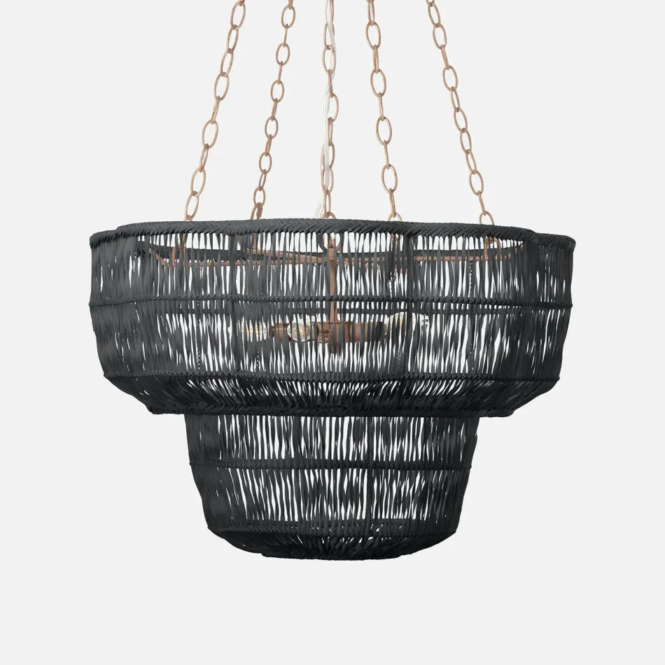 Noemi Dark Charcoal/Antiqued Gold Rattan/Metal Chandelier 30"D x 20"H