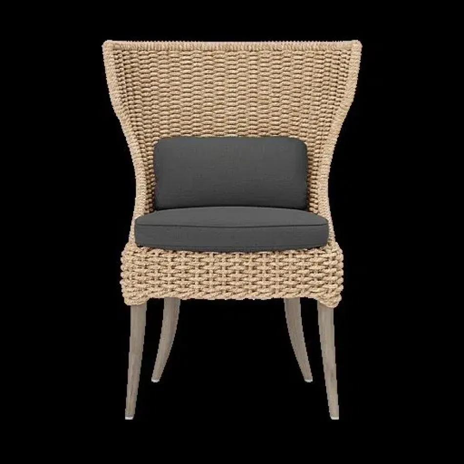 Arla Indoor/Outdoor Dining Chair Natural 30"W x 27"D x 40"H Twisted Faux Rope Alsek Charcoal High-Performance Fabric