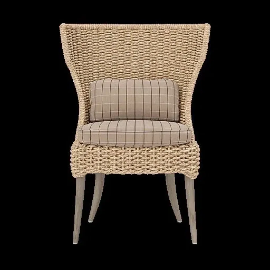 Arla Indoor/Outdoor Dining Chair Natural 30"W x 27"D x 40"H Twisted Faux Rope Clyde Beige Plaid High-Performance Fabric