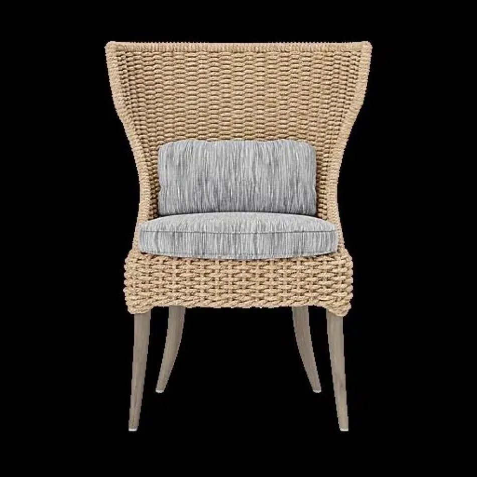 Arla Indoor/Outdoor Dining Chair Natural 30"W x 27"D x 40"H Twisted Faux Rope Danube Gray Mix High-Performance Fabric