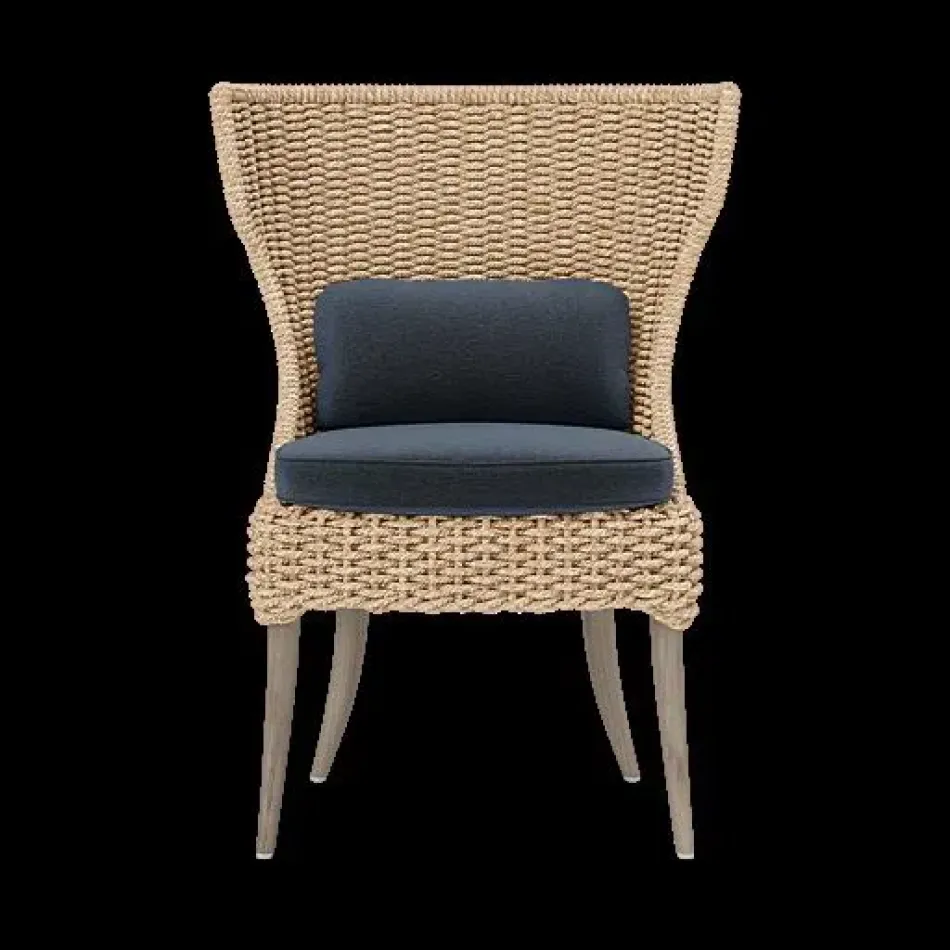 Arla Indoor/Outdoor Dining Chair Natural 30"W x 27"D x 40"H Twisted Faux Rope Havel Navy Outdoor Performance Velvet