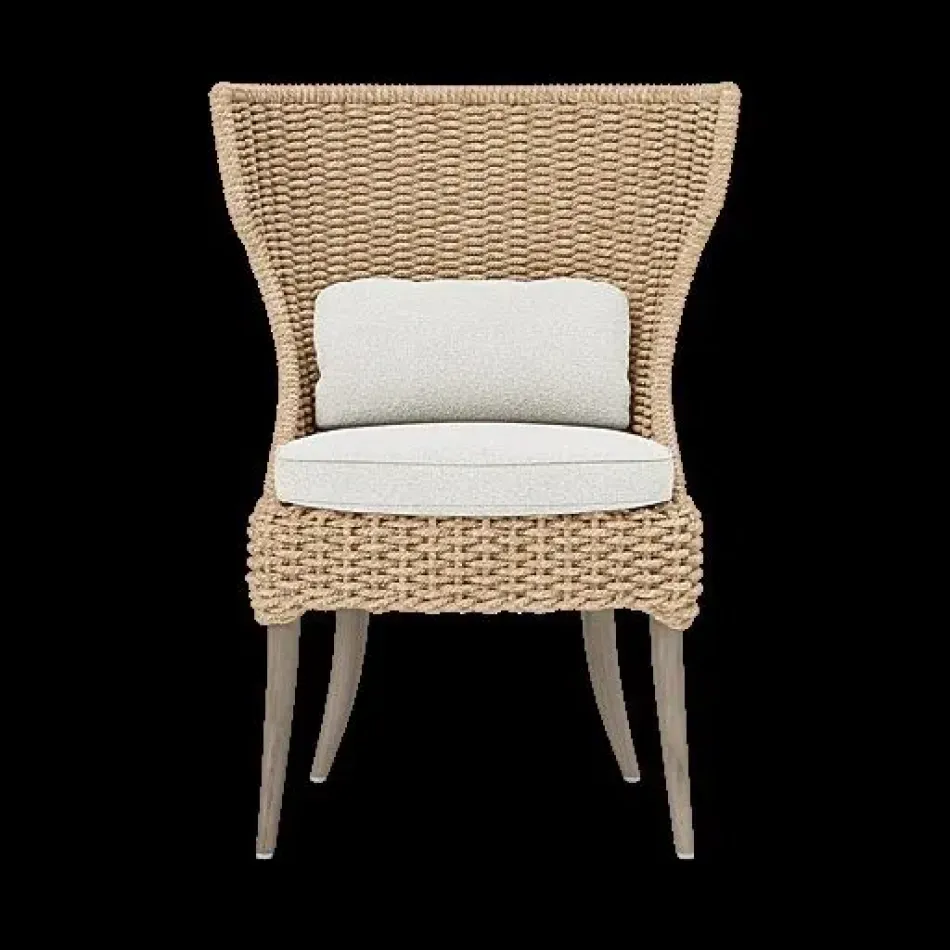 Arla Indoor/Outdoor Dining Chair Natural 30"W x 27"D x 40"H Twisted Faux Rope Lambro Cream High-Performance Boucle