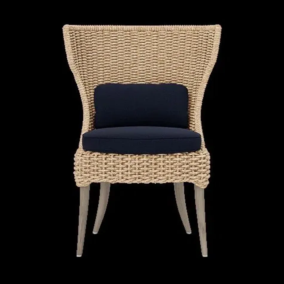 Arla Indoor/Outdoor Dining Chair Natural 30"W x 27"D x 40"H Twisted Faux Rope Lambro Navy High-Performance Boucle