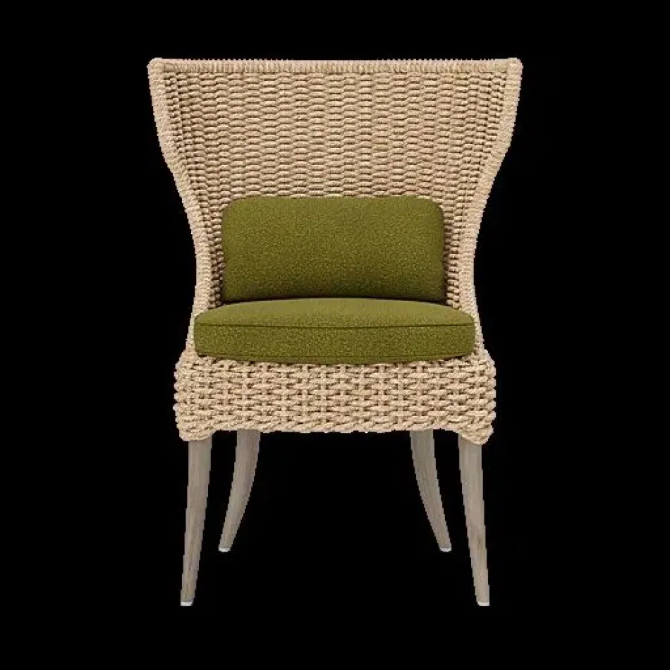 Arla Indoor/Outdoor Dining Chair Natural 30"W x 27"D x 40"H Twisted Faux Rope Lambro Olive High-Performance Boucle