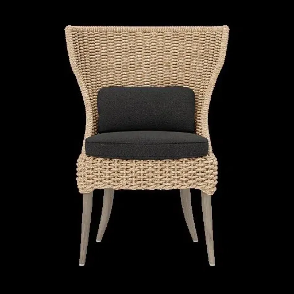 Arla Indoor/Outdoor Dining Chair Natural 30"W x 27"D x 40"H Twisted Faux Rope Lambro Smoke High-Performance Boucle