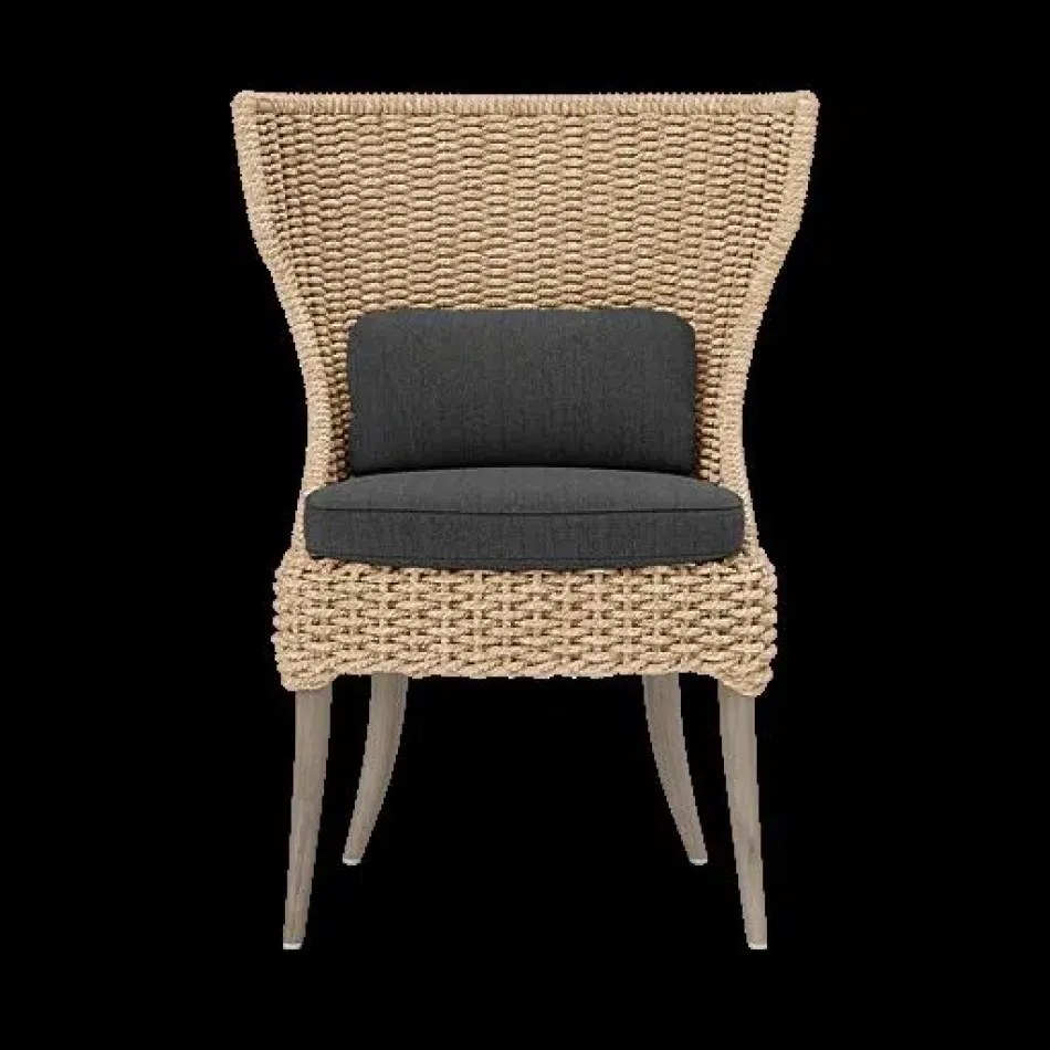 Arla Indoor/Outdoor Dining Chair Natural 30"W x 27"D x 40"H Twisted Faux Rope Pagua Black Pearl High-Performance Fabric