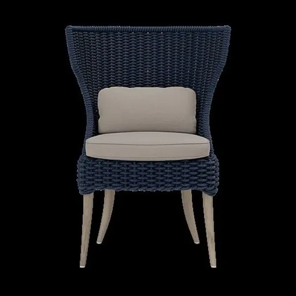 Arla Indoor/Outdoor Dining Chair Navy 30"W x 27"D x 40"H Twisted Faux Rope Alsek Stone High-Performance Fabric