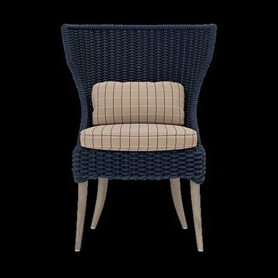 Arla Indoor/Outdoor Dining Chair Navy 30"W x 27"D x 40"H Twisted Faux Rope Clyde Beige Plaid High-Performance Fabric