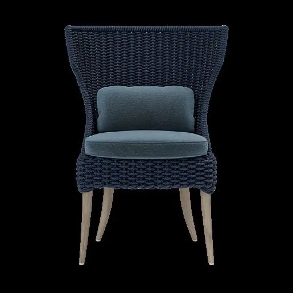 Arla Indoor/Outdoor Dining Chair Navy 30"W x 27"D x 40"H Twisted Faux Rope Havel Ocean Outdoor Performance Velvet