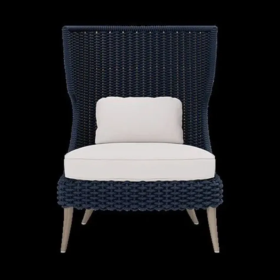 Arla Indoor/Outdoor Lounge Chair Navy 30"W x 32"D x 43"H Twisted Faux Rope Alsek White High-Performance Fabric