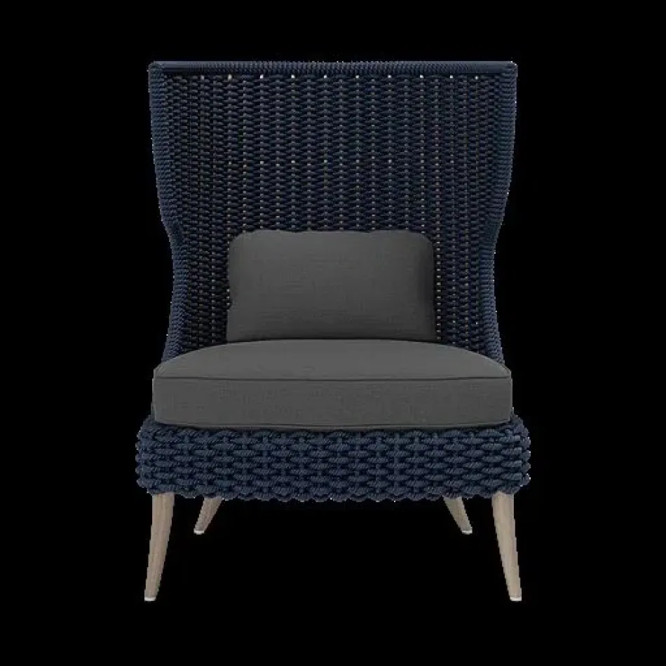 Arla Indoor/Outdoor Lounge Chair Navy 30"W x 32"D x 43"H Twisted Faux Rope Alsek Charcoal High-Performance Fabric