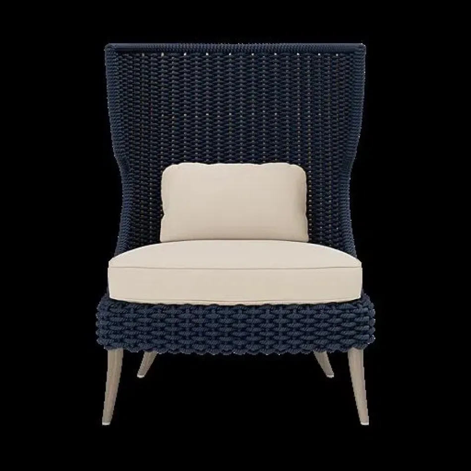 Arla Indoor/Outdoor Lounge Chair Navy 30"W x 32"D x 43"H Twisted Faux Rope Alsek Ivory High-Performance Fabric