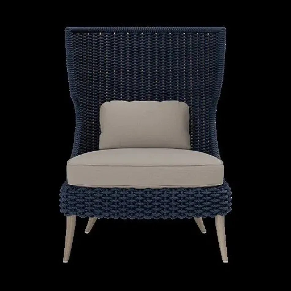 Arla Indoor/Outdoor Lounge Chair Navy 30"W x 32"D x 43"H Twisted Faux Rope Alsek Stone High-Performance Fabric