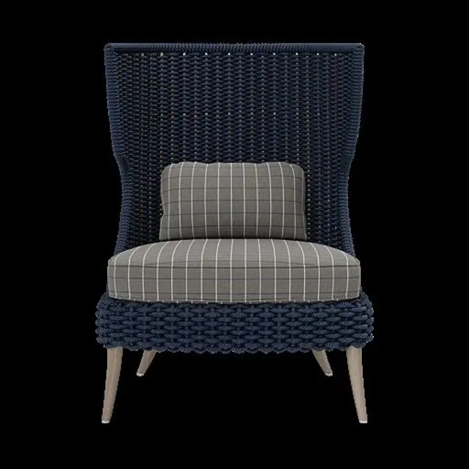 Arla Indoor/Outdoor Lounge Chair Navy 30"W x 32"D x 43"H Twisted Faux Rope Clyde Charcoal Plaid High-Performance Fabric