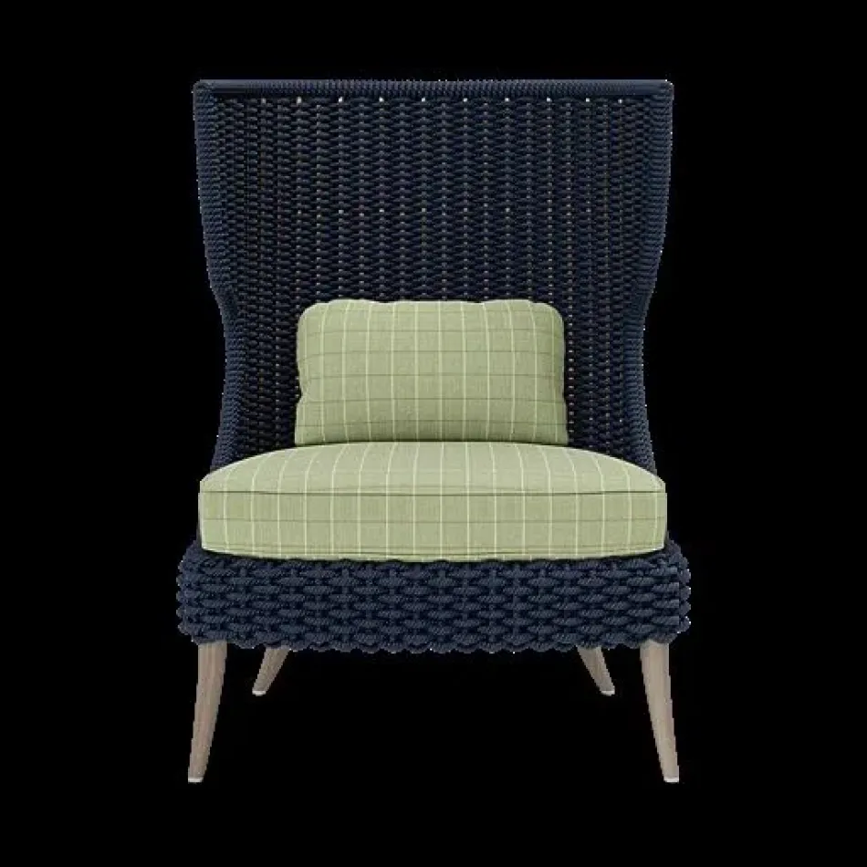 Arla Indoor/Outdoor Lounge Chair Navy 30"W x 32"D x 43"H Twisted Faux Rope Clyde Mint Plaid High-Performance Fabric