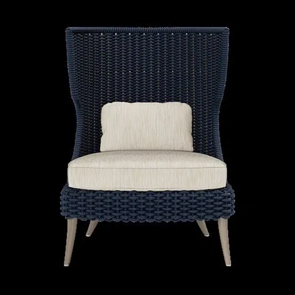 Arla Indoor/Outdoor Lounge Chair Navy 30"W x 32"D x 43"H Twisted Faux Rope Danube Beige Mix High-Performance Fabric