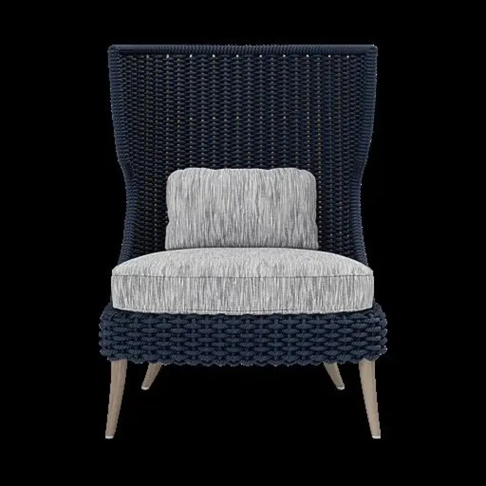 Arla Indoor/Outdoor Lounge Chair Navy 30"W x 32"D x 43"H Twisted Faux Rope Danube Gray Mix High-Performance Fabric