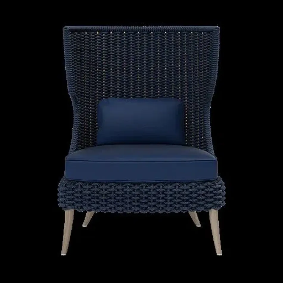 Arla Indoor/Outdoor Lounge Chair Navy 30"W x 32"D x 43"H Twisted Faux Rope Garonne Navy Marine Leather