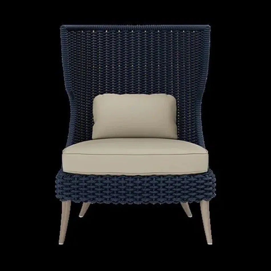 Arla Indoor/Outdoor Lounge Chair Navy 30"W x 32"D x 43"H Twisted Faux Rope Garonne Sand Marine Leather