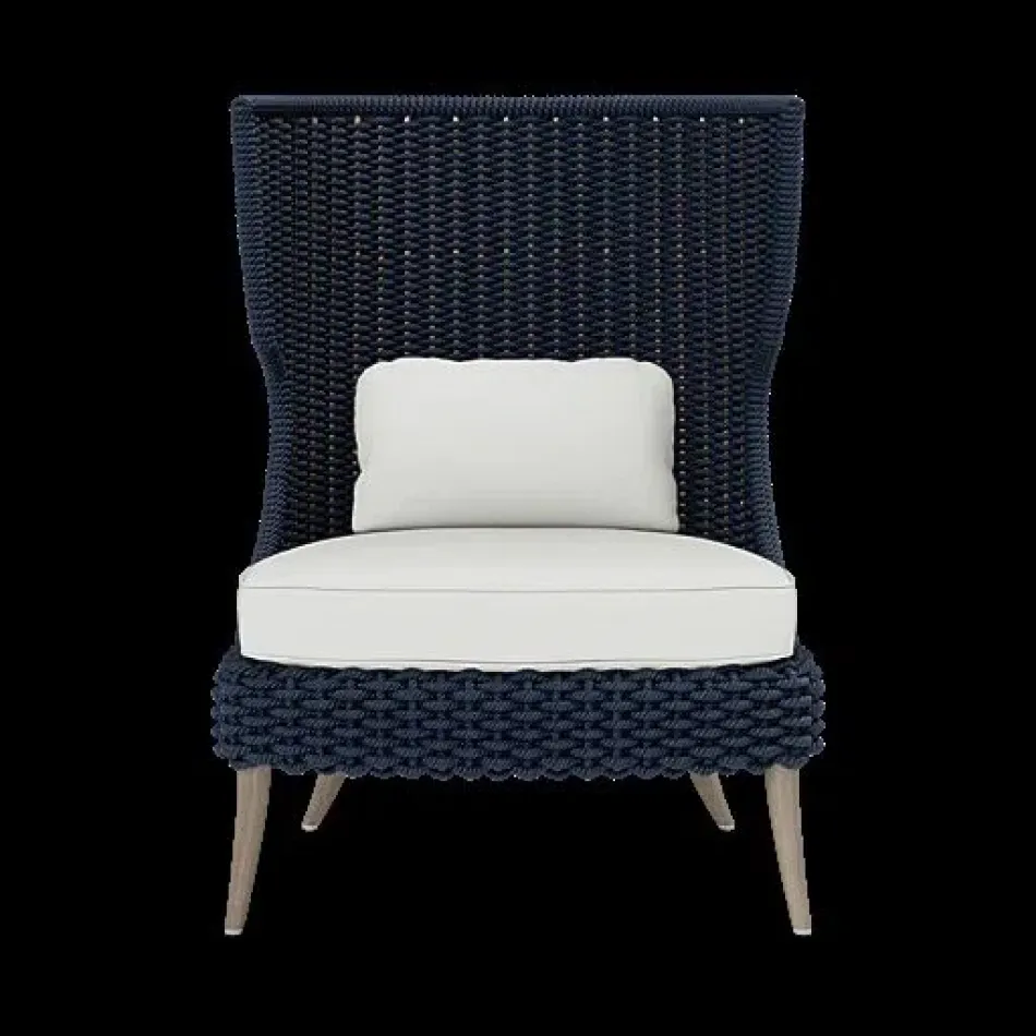 Arla Indoor/Outdoor Lounge Chair Navy 30"W x 32"D x 43"H Twisted Faux Rope Garonne White Marine Leather