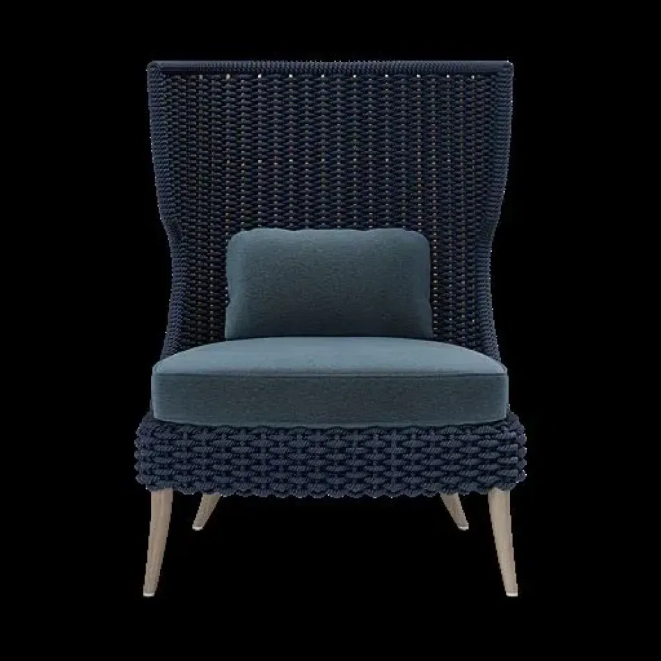 Arla Indoor/Outdoor Lounge Chair Navy 30"W x 32"D x 43"H Twisted Faux Rope Havel Ocean Outdoor Performance Velvet