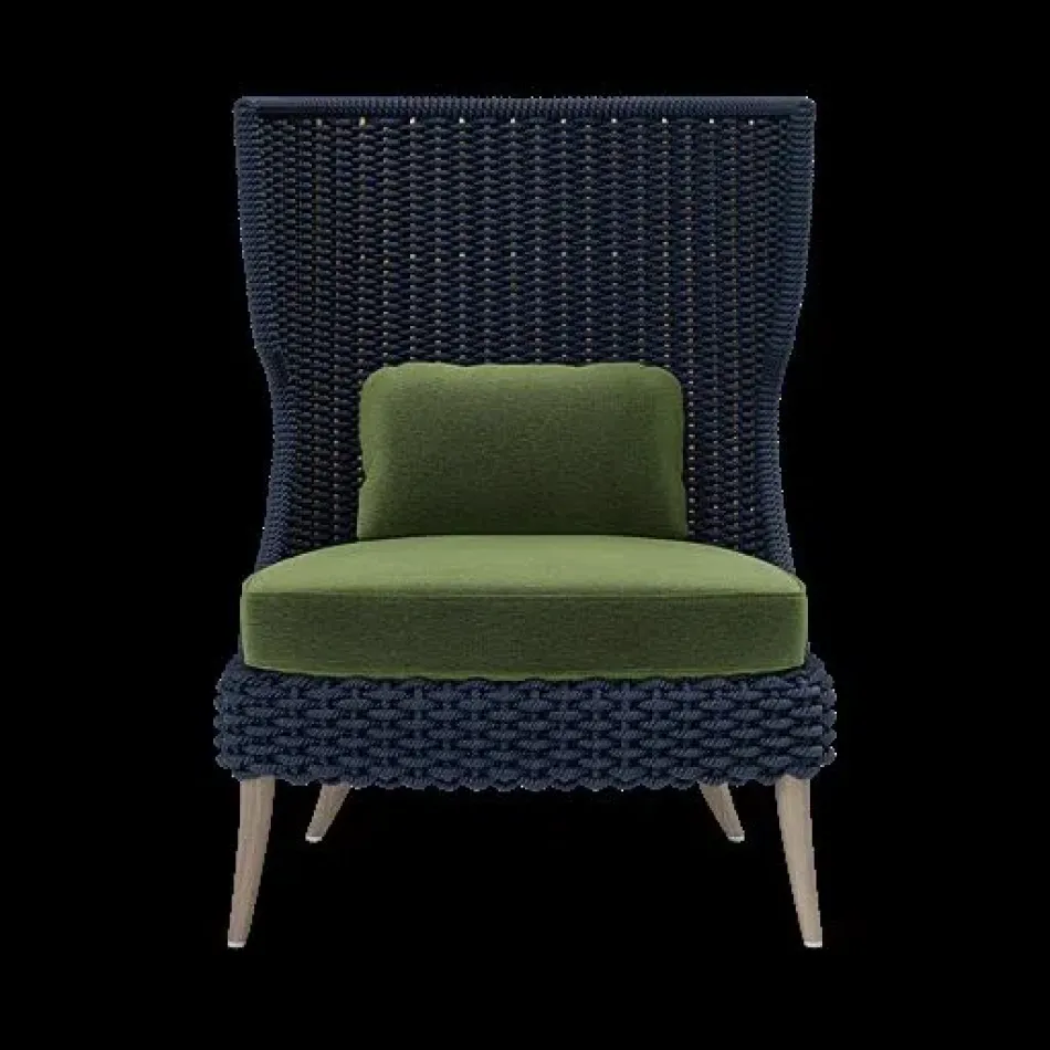 Arla Indoor/Outdoor Lounge Chair Navy 30"W x 32"D x 43"H Twisted Faux Rope Havel Cactus Outdoor Performance Velvet