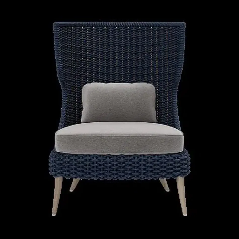 Arla Indoor/Outdoor Lounge Chair Navy 30"W x 32"D x 43"H Twisted Faux Rope Havel Gray Dove Outdoor Performance Velvet