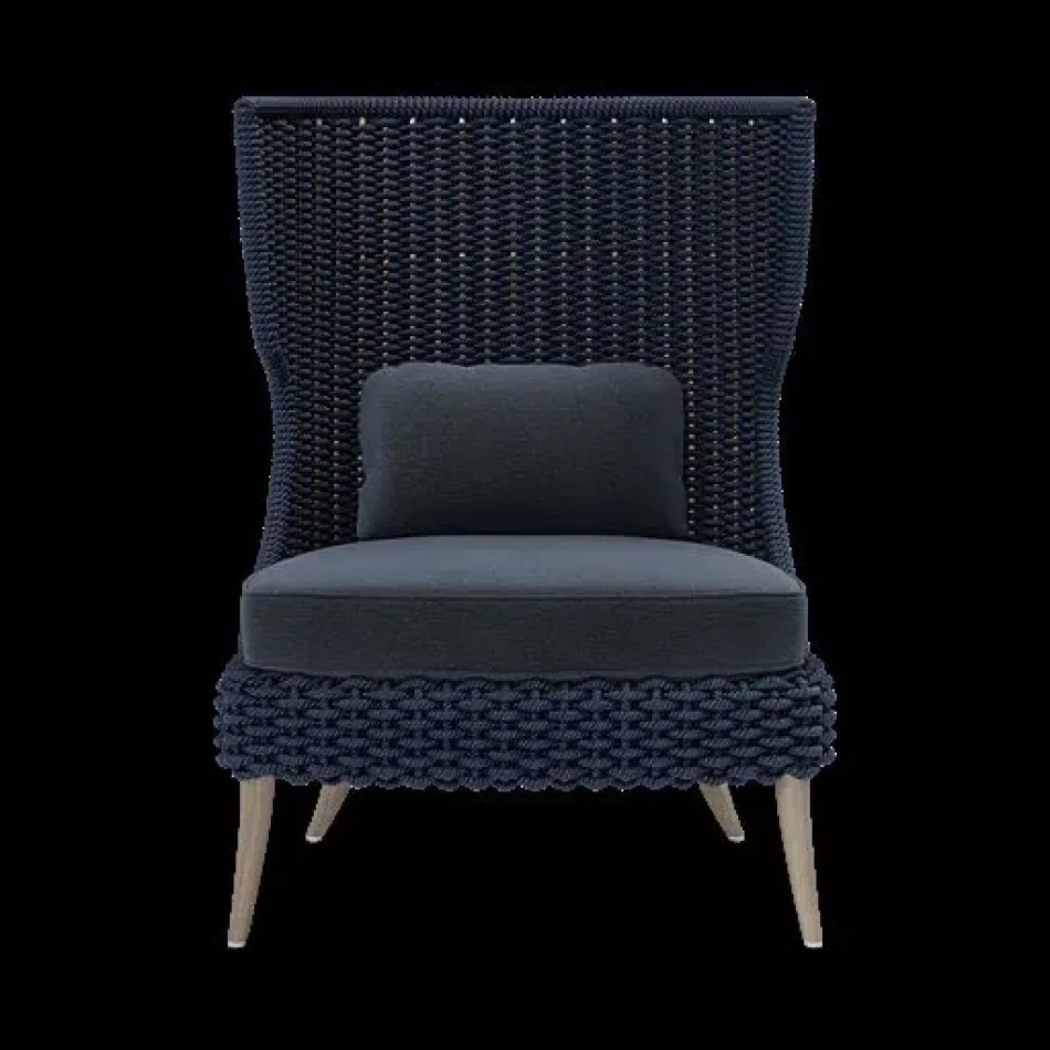 Arla Indoor/Outdoor Lounge Chair Navy 30"W x 32"D x 43"H Twisted Faux Rope Havel Navy Outdoor Performance Velvet