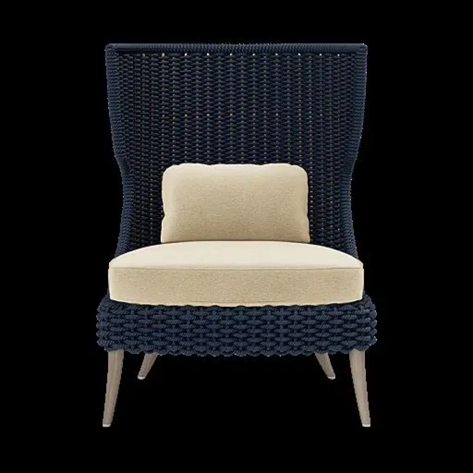 Arla Indoor/Outdoor Lounge Chair Navy 30"W x 32"D x 43"H Twisted Faux Rope Havel Parchment Outdoor Performance Velvet