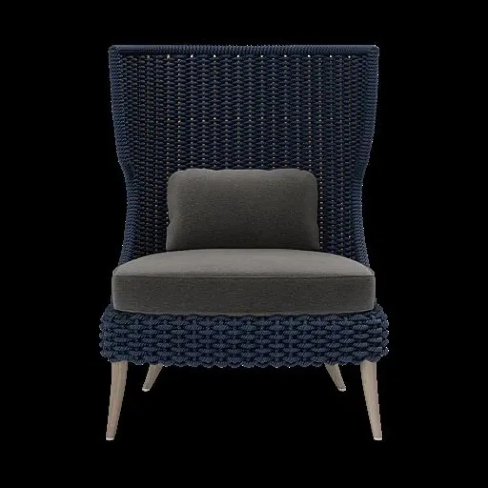 Arla Indoor/Outdoor Lounge Chair Navy 30"W x 32"D x 43"H Twisted Faux Rope Havel Pewter Outdoor Performance Velvet